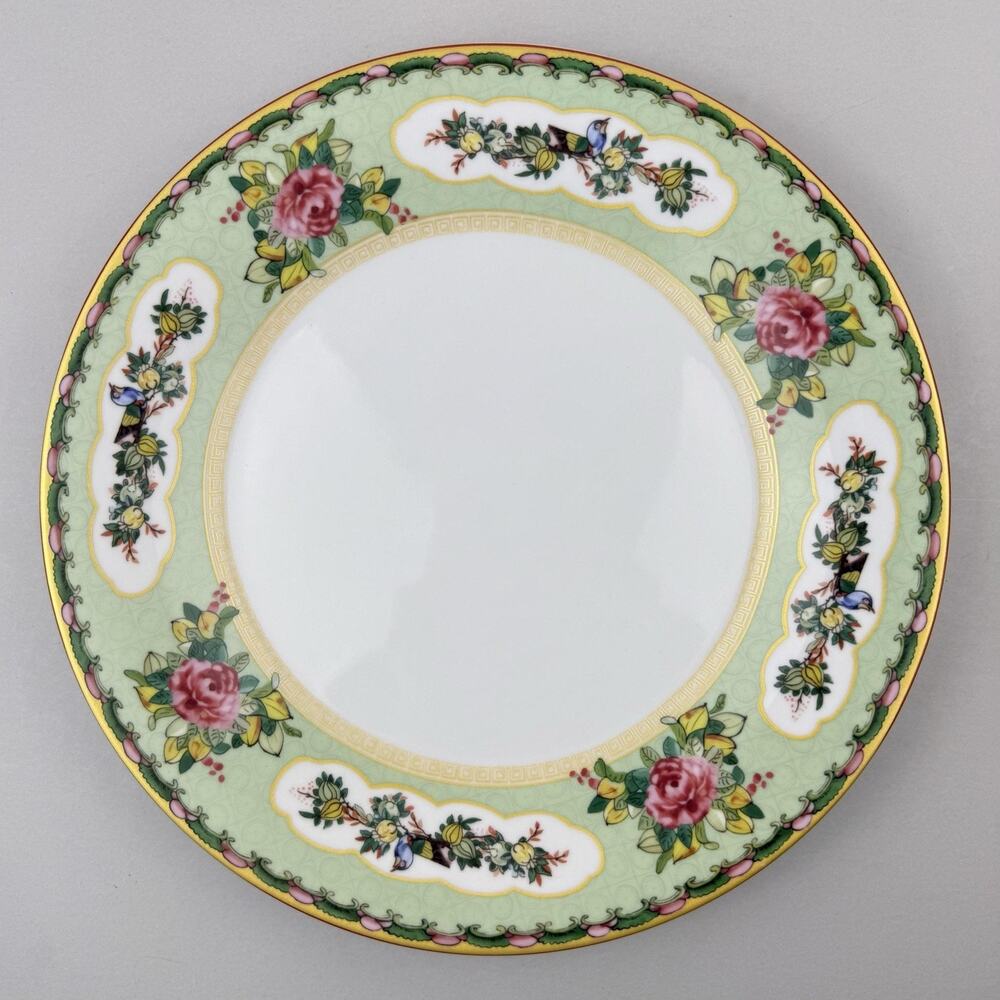 Williams Sonoma Famille Rose Dinner Plate 10.75" Green Floral Bird Gold NEW